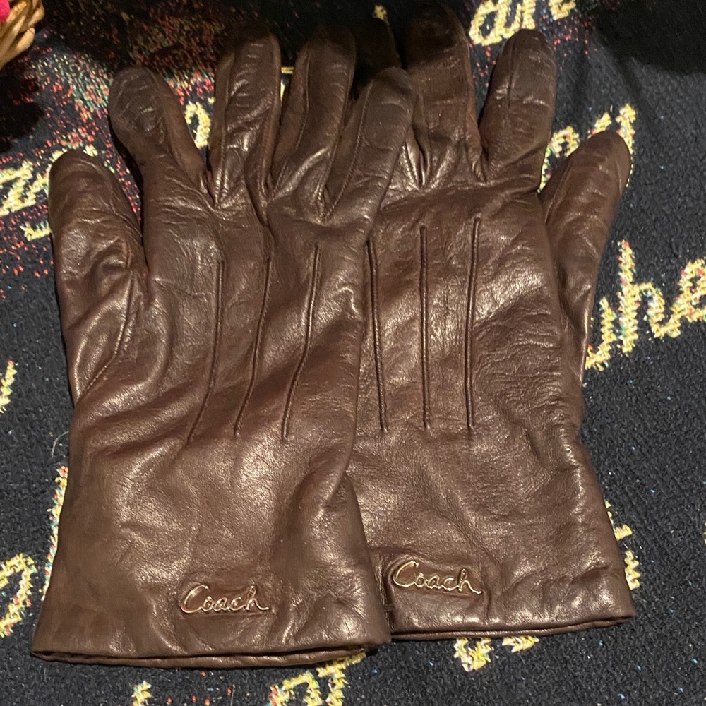 Coach Women's Dark Brown Leather Gloves Size 7